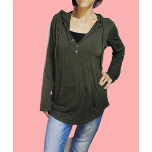 Market & Spruce ~ Forest Green Stretchy Hooded Long Sleeve Top ~ Size M